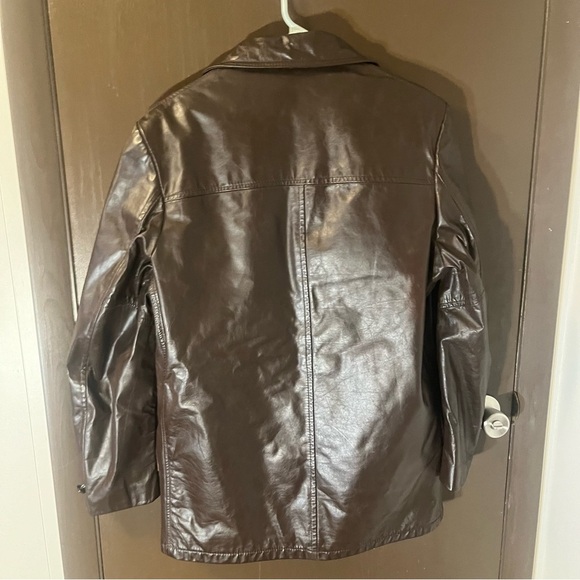 Vintage Genuine Leather Jacket Chocolate Brown Button Up Faux Fur Lining - Picture 2 of 9